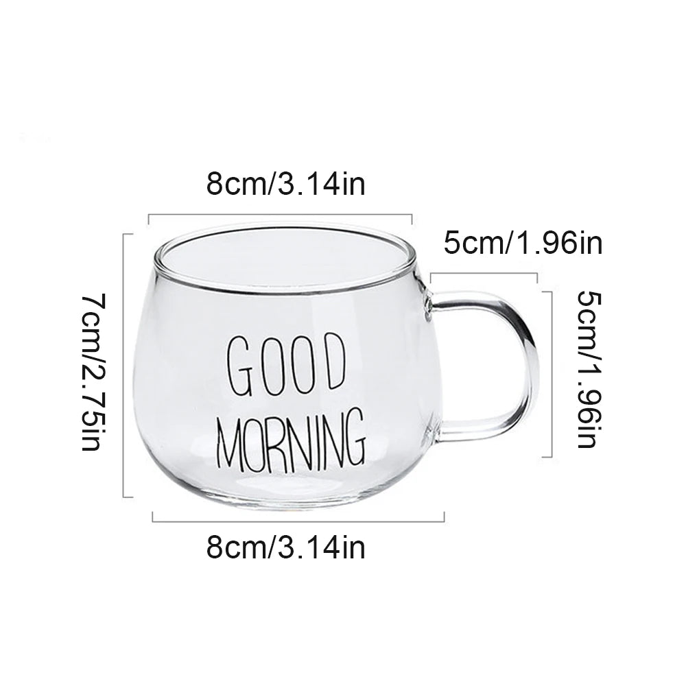 350ml Letter Printed Transparent Creative Glass Coffee Tea Mug Breakfast Milk Mug Large Capacity With Handle Beverage Utensils - juceei